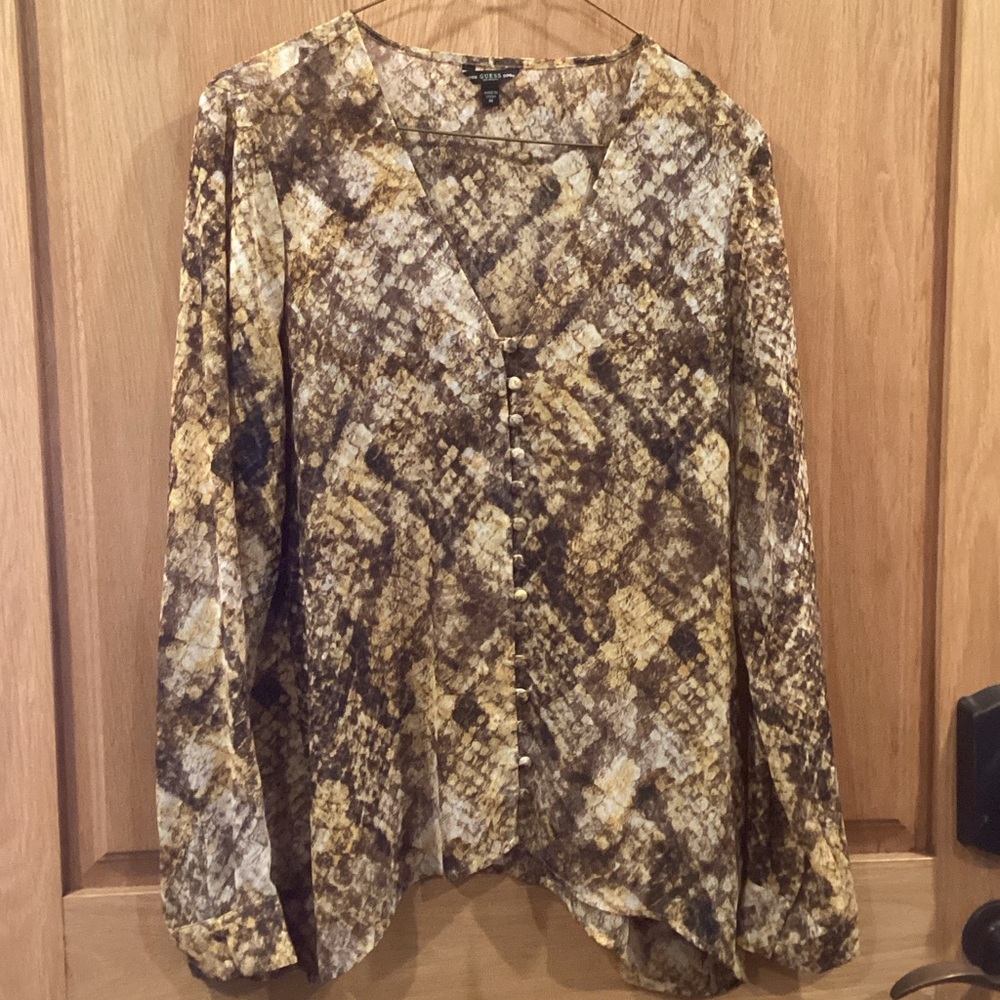 Guess Brown and Gold Snake Print Blouse